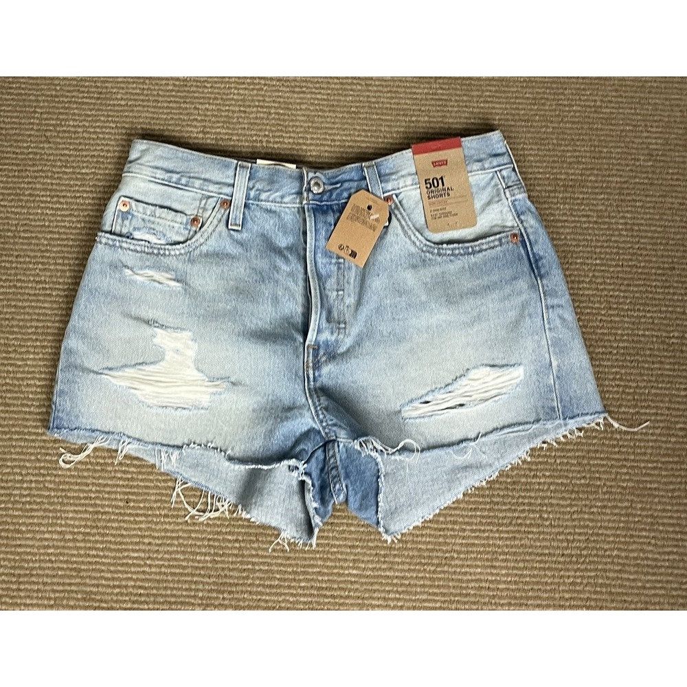 Levis 501 Women's 29 Original Fit High-Rise Denim Shorts Button Fly Distressed